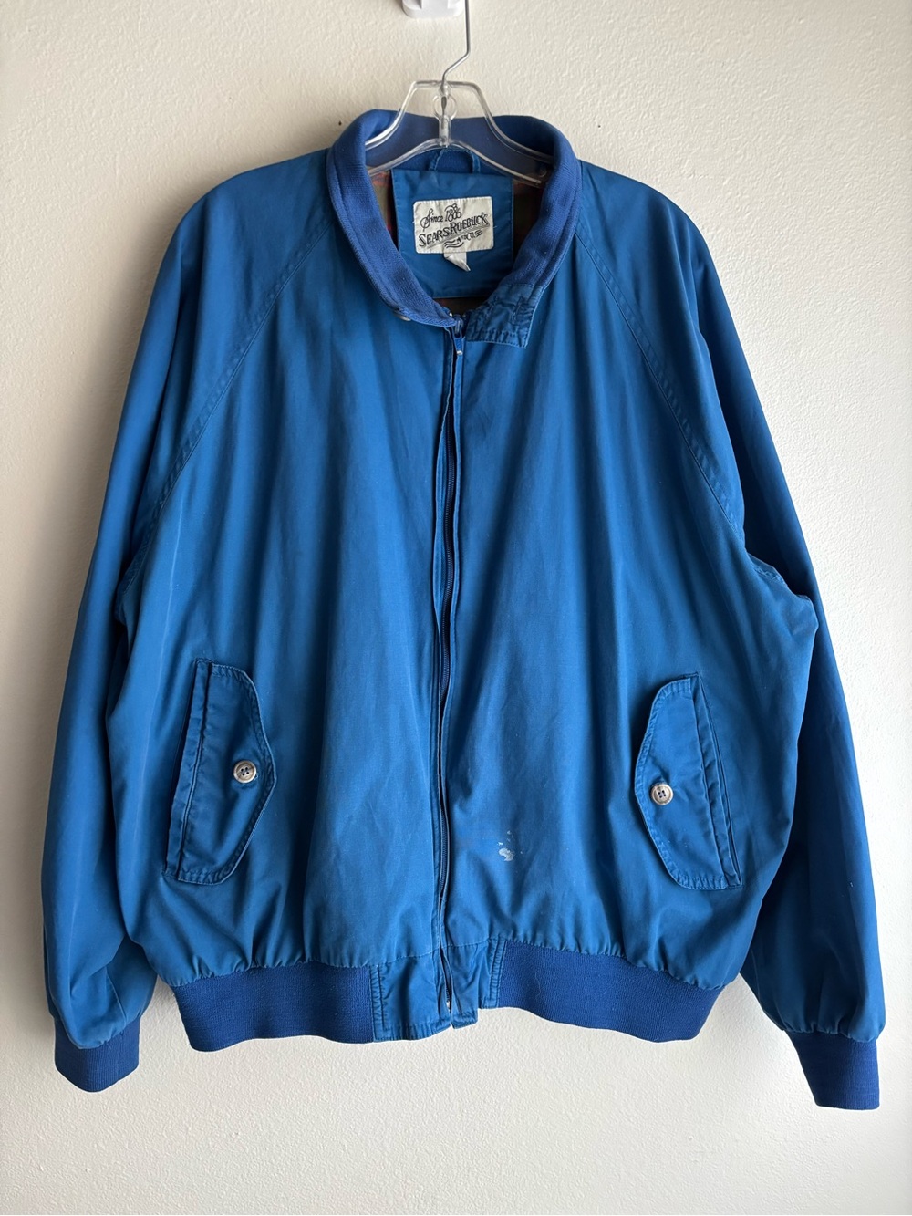 Vintage Sears Roebuck Harrington Jacket Blue Plaid Lined Men’s XL 80s 90s